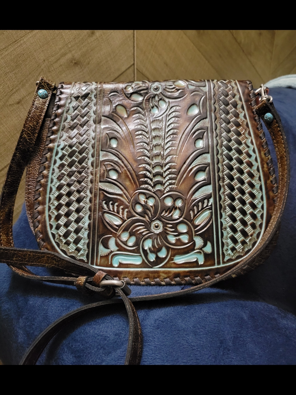 Patricia Nash Savine Saddle Bag In Tooled Turquoise